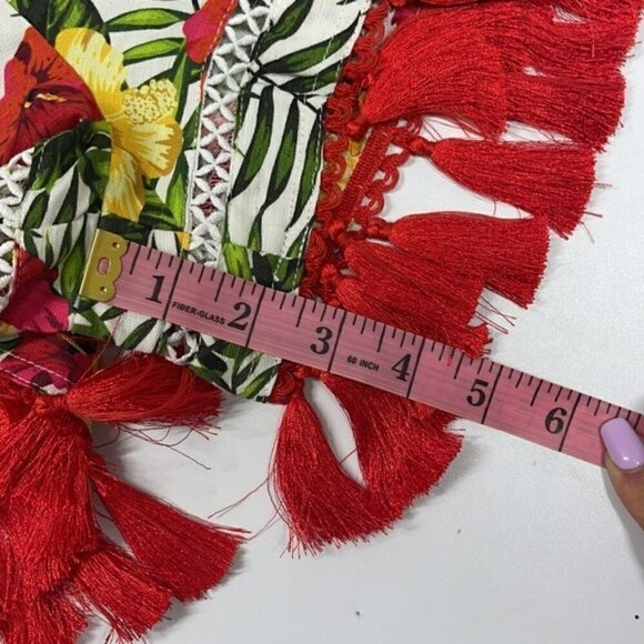 NWT xoxo Tropical Floral Print Linen Shorts w Red Tassel Fringe XS - Picture 9 of 9